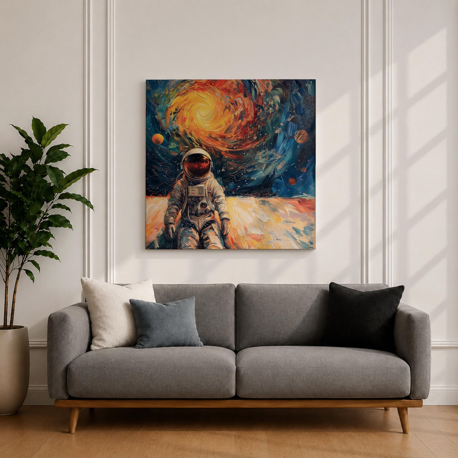 Astronaut Wall Art Space Explorer Framed Canvas Galaxy Cosmic Impasto SciFi Universe Decor