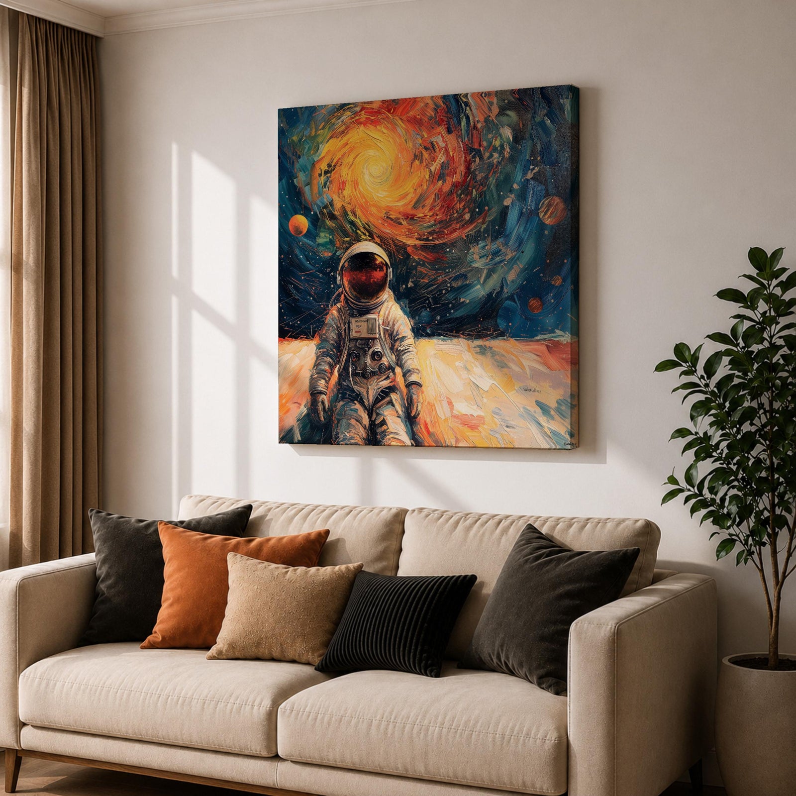Astronaut Wall Art Space Explorer Framed Canvas Galaxy Cosmic Impasto SciFi Universe Decor