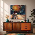 Astronaut Wall Art Space Explorer Framed Canvas Galaxy Cosmic Impasto SciFi Universe Decor
