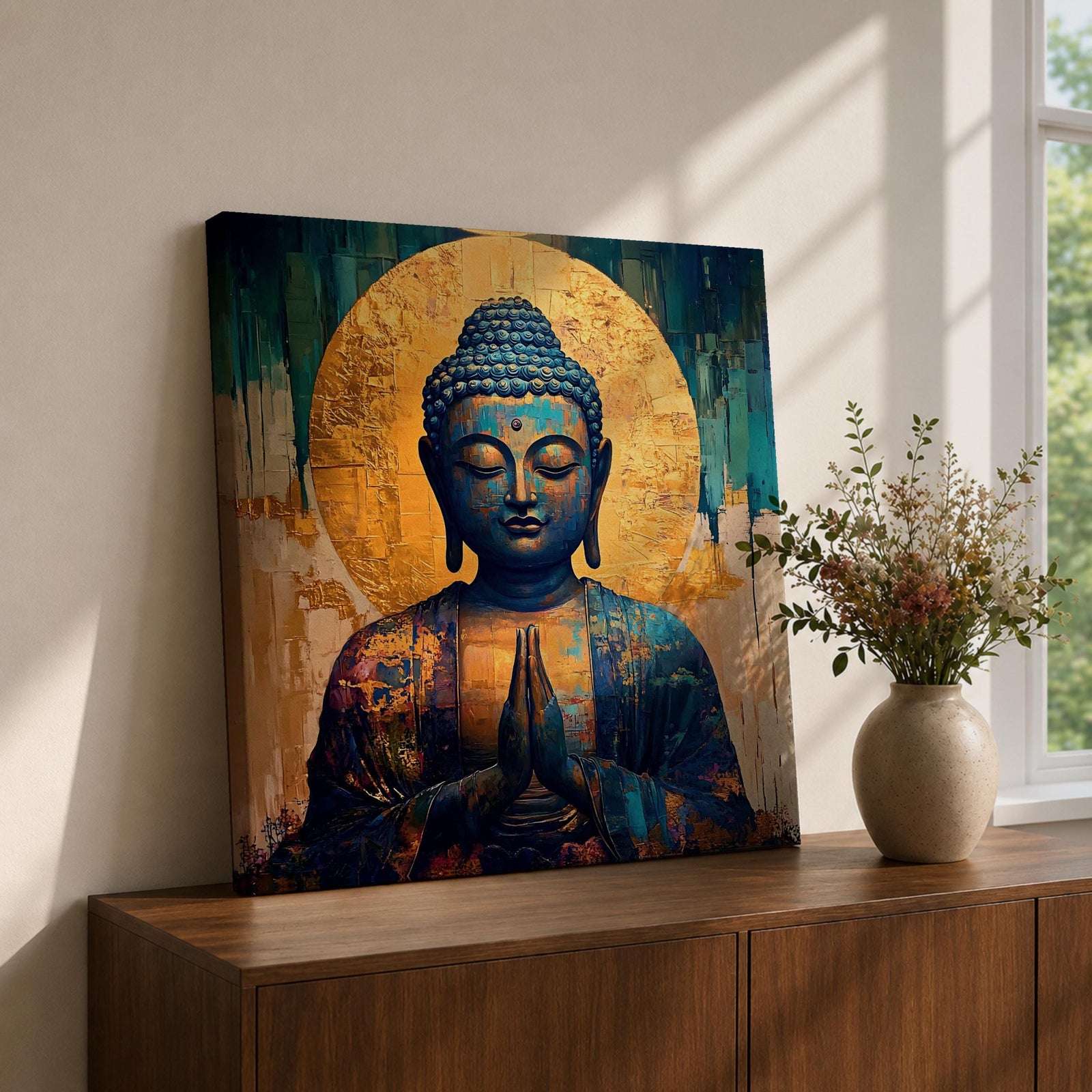 Buddha Wall Art Shakyamuni Framed Canvas Meditation Zen Impasto Buddhist Spiritual Decor
