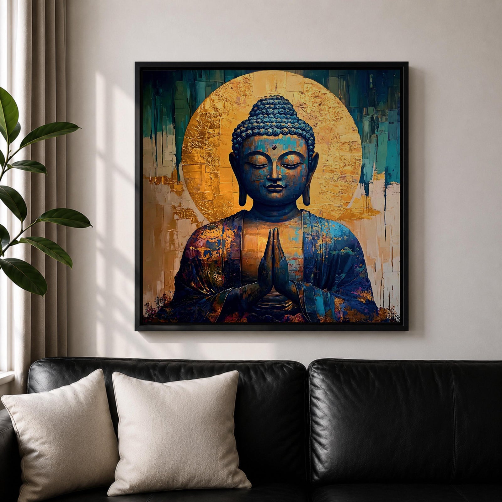 Buddha Wall Art Shakyamuni Framed Canvas Meditation Zen Impasto Buddhist Spiritual Decor