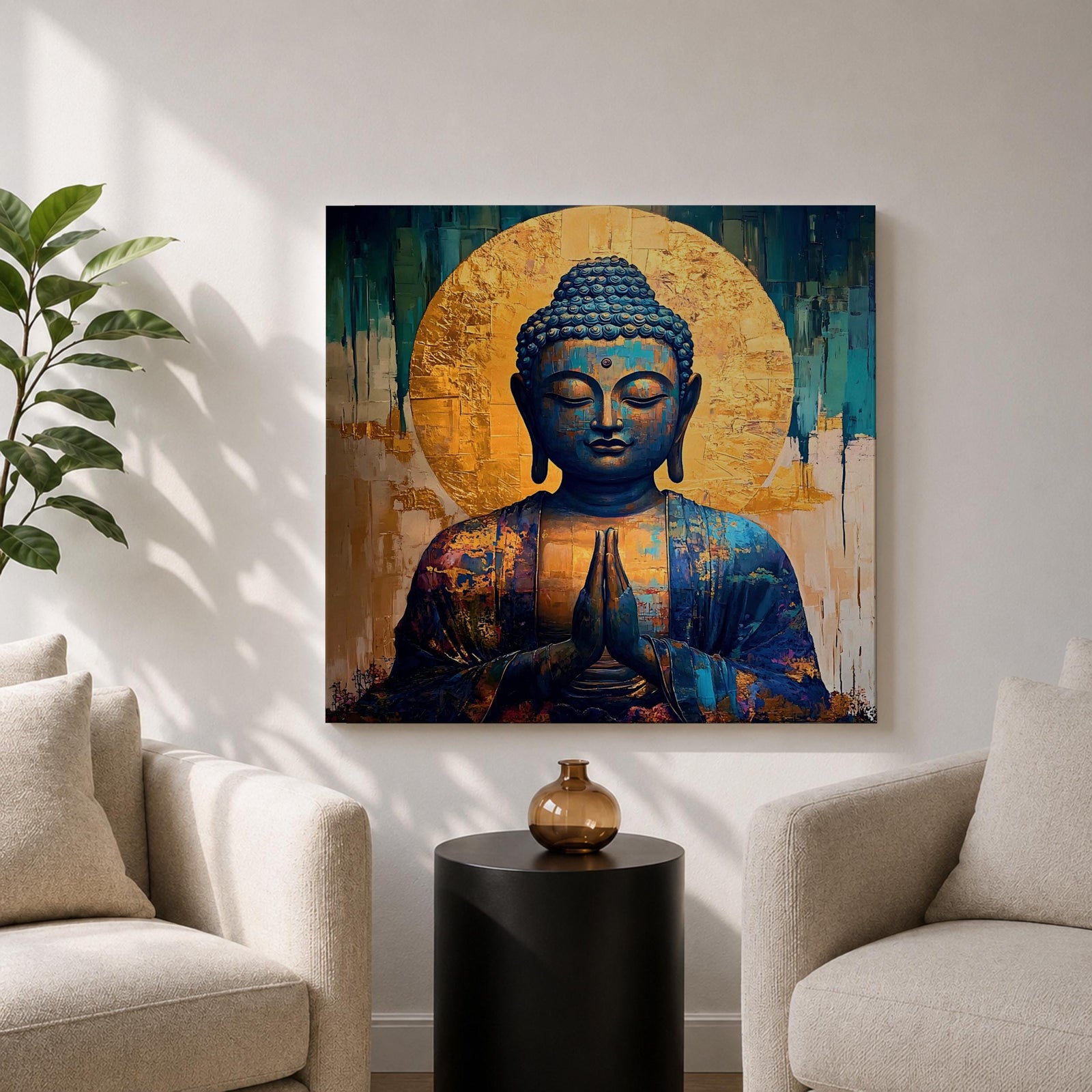 Buddha Wall Art Shakyamuni Framed Canvas Meditation Zen Impasto Buddhist Spiritual Decor