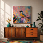 Songbird Wall Art Warbler Framed Canvas Abstract Wildlife Botanical Modern Home Decor