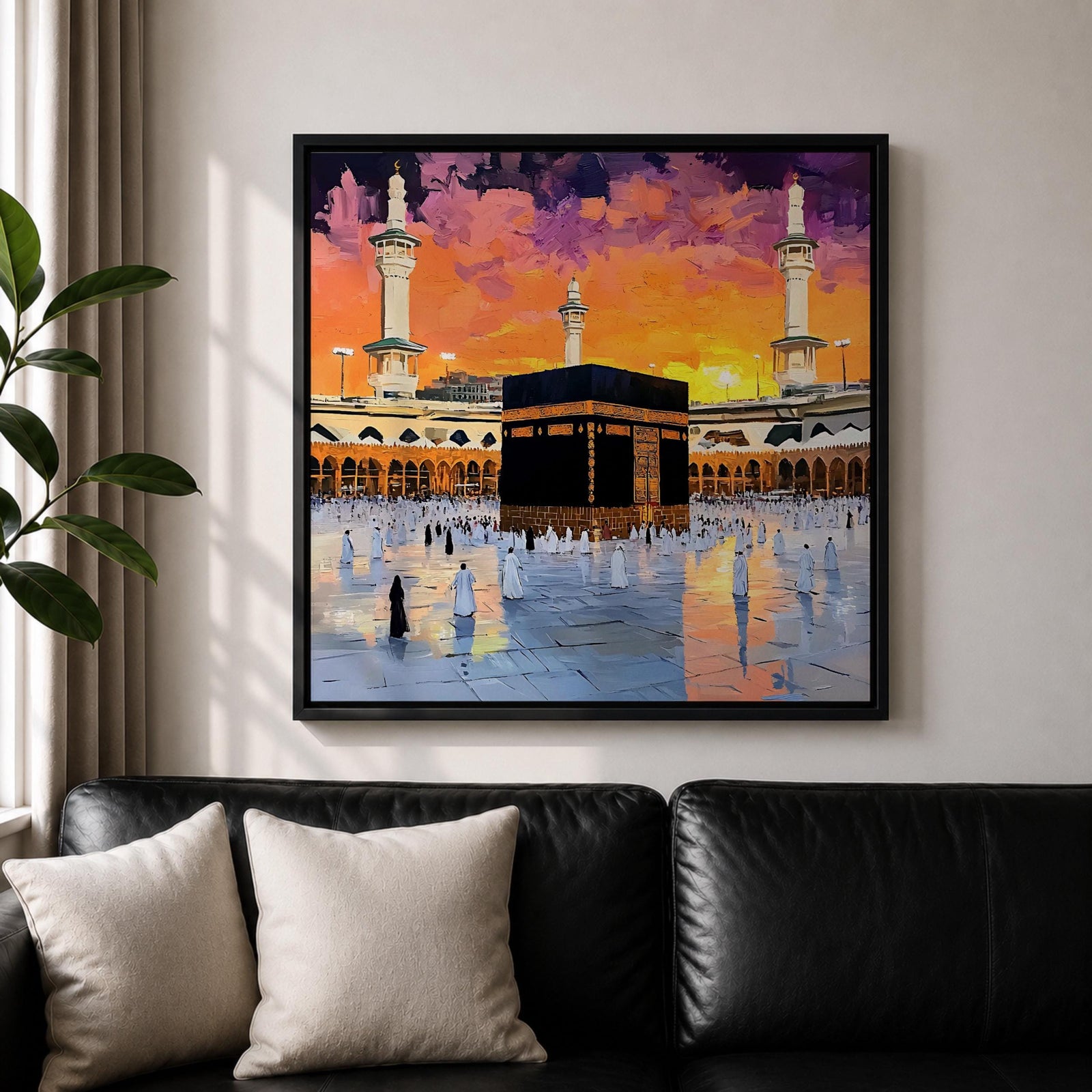 Kaaba Wall Art Sunset View Framed Canvas Masjid al Haram Mecca Islamic Home Decor