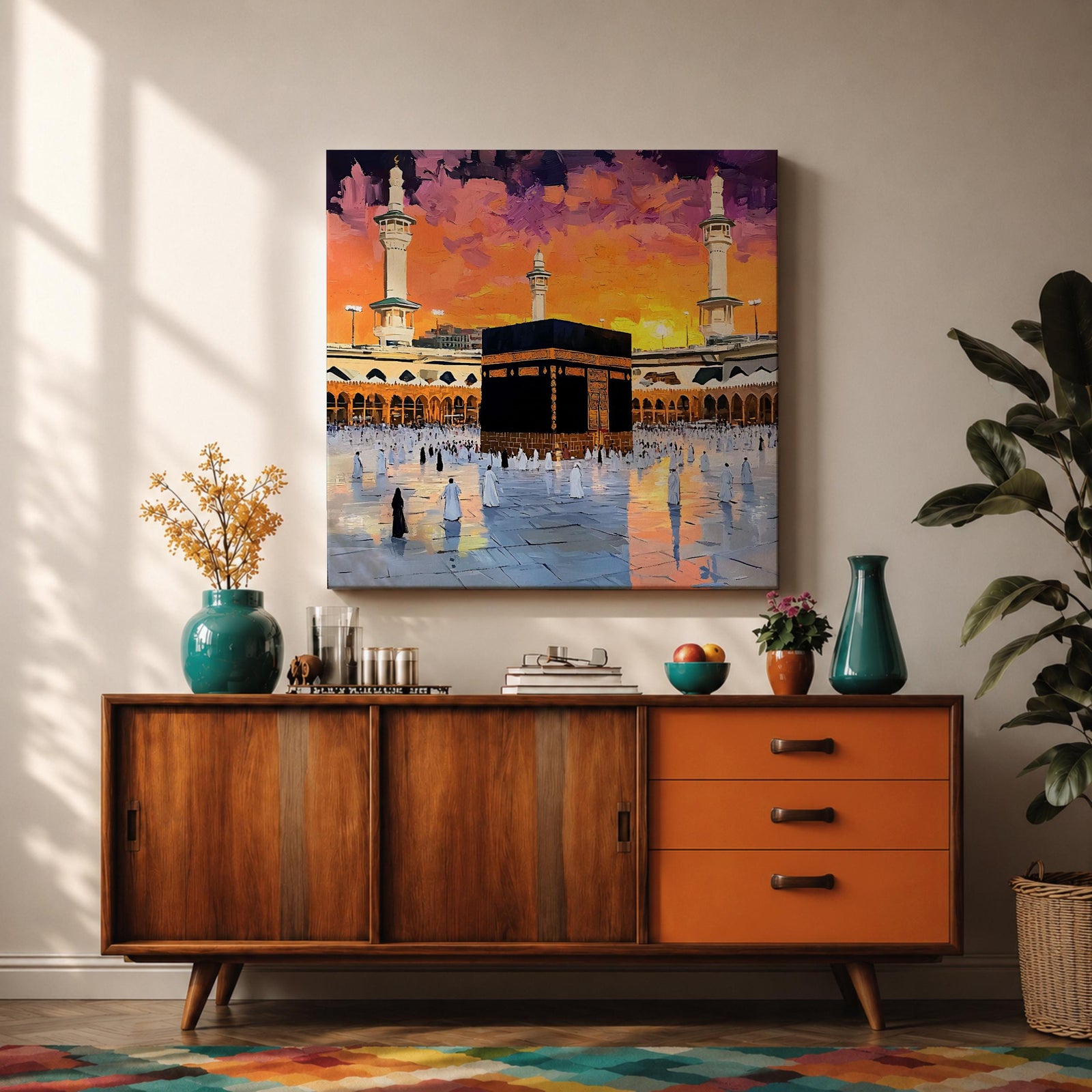Kaaba Wall Art Sunset View Framed Canvas Masjid al Haram Mecca Islamic Home Decor