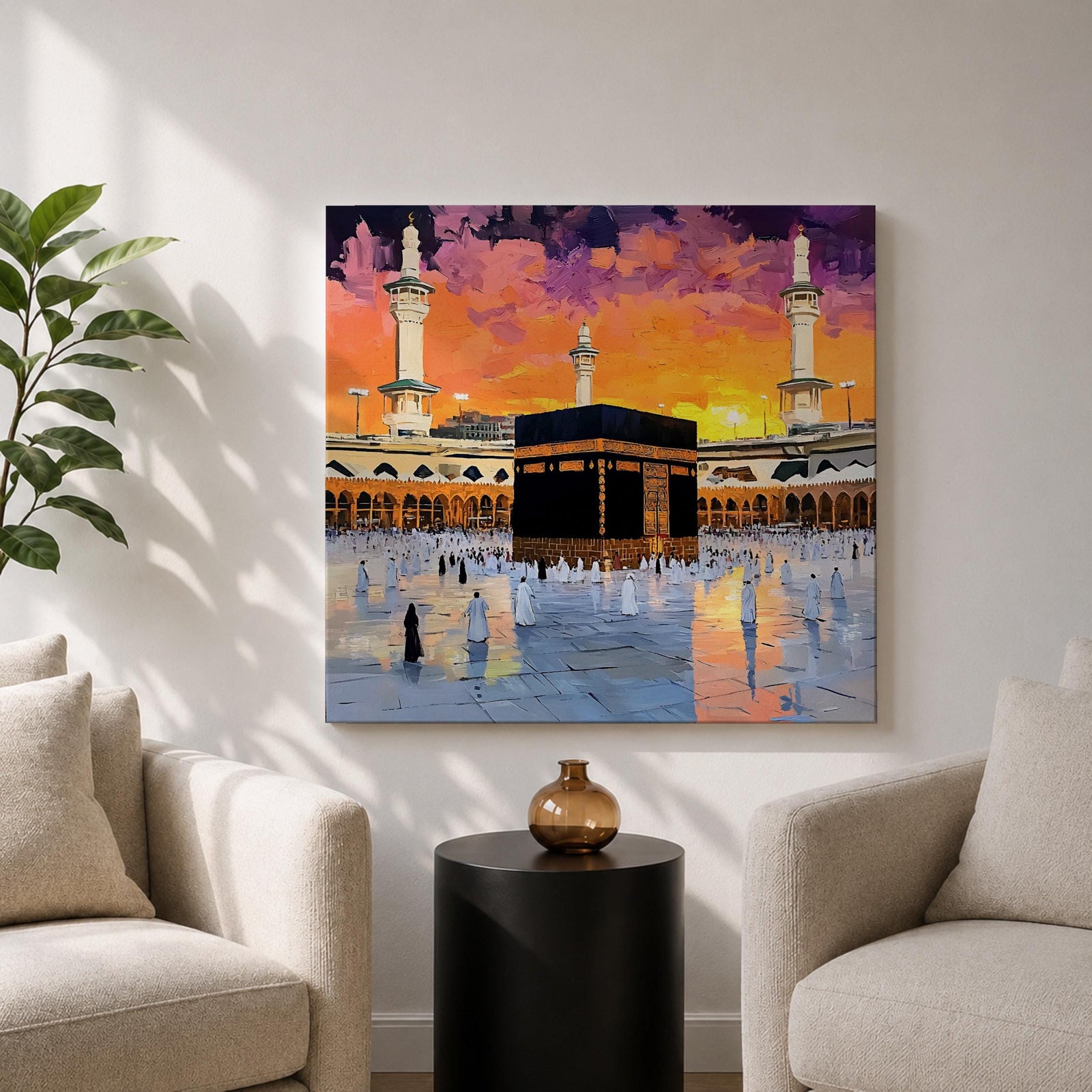 Kaaba Wall Art Sunset View Framed Canvas Masjid al Haram Mecca Islamic Home Decor