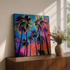 Palm Tree Sunset Wall Art Tropical Beach Framed Canvas Ocean Coastal Home Decor