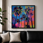 Palm Tree Sunset Wall Art Tropical Beach Framed Canvas Ocean Coastal Home Decor