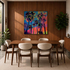 Palm Tree Sunset Wall Art Tropical Beach Framed Canvas Ocean Coastal Home Decor
