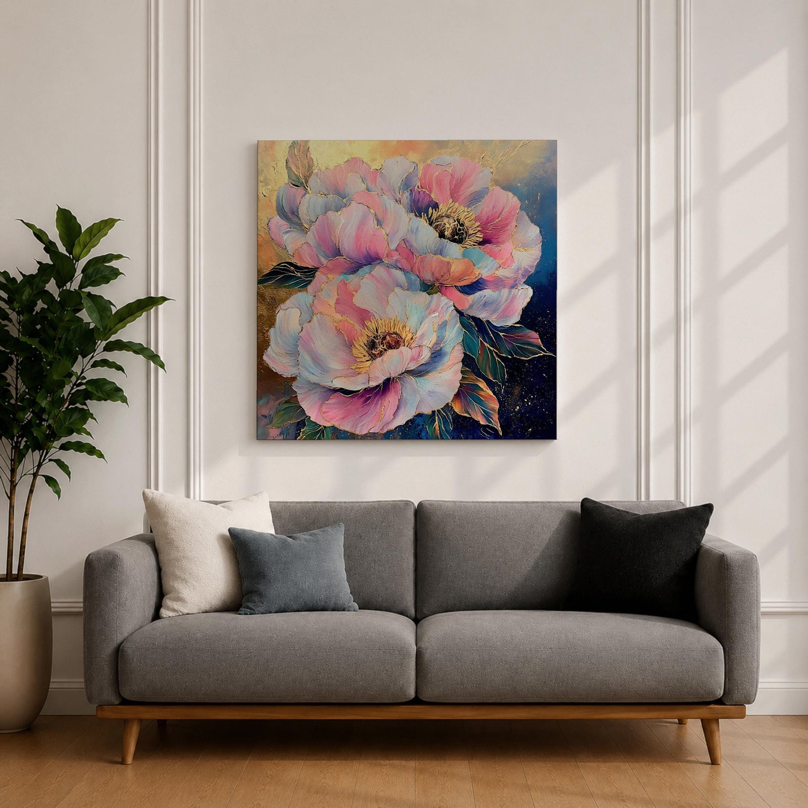 Peony Flower Wall Art Garden Peony Framed Canvas Gold Accent Botanical Boho Home Decor