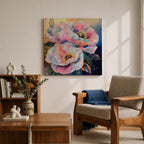 Peony Flower Wall Art Garden Peony Framed Canvas Gold Accent Botanical Boho Home Decor