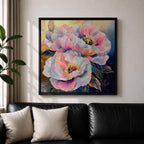 Peony Flower Wall Art Garden Peony Framed Canvas Gold Accent Botanical Boho Home Decor