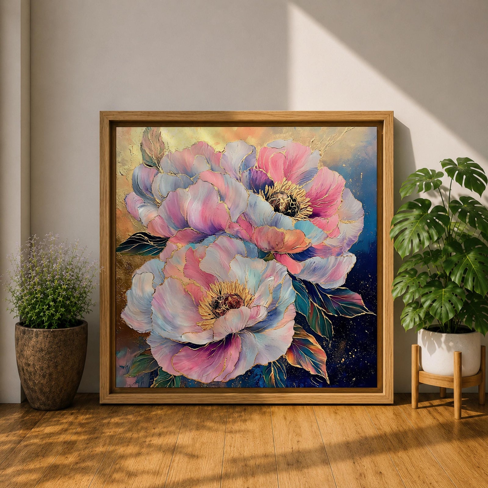 Peony Flower Wall Art Garden Peony Framed Canvas Gold Accent Botanical Boho Home Decor