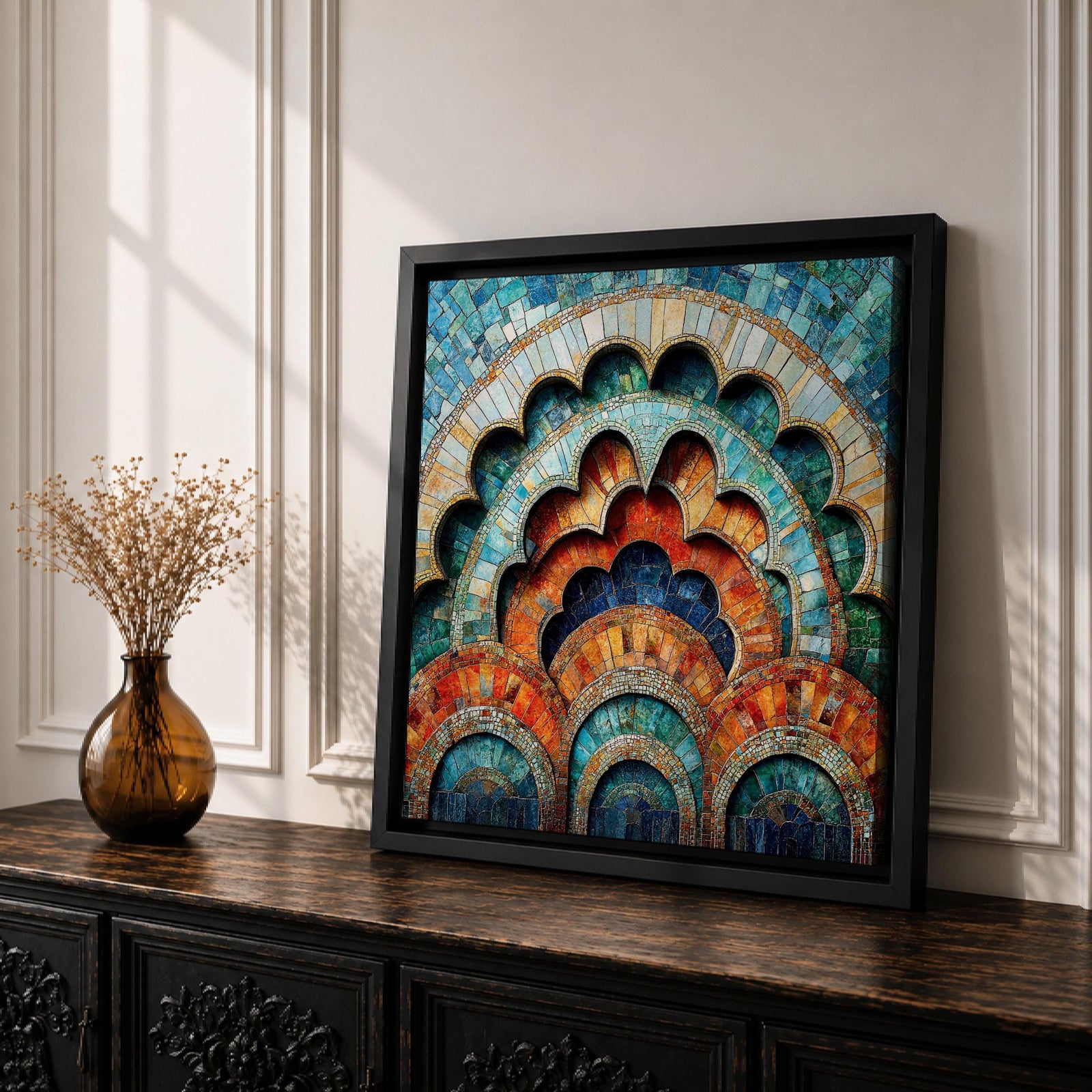 Islamic Mosaic Wall Art Scalloped Arches Framed Canvas Persian Geometric Islamic Home Decor