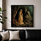 Our Lady of Lourdes Wall Art Virgin Mary Framed Canvas Catholic Prayer Room Decor