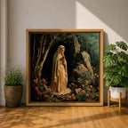 Our Lady of Lourdes Wall Art Virgin Mary Framed Canvas Catholic Prayer Room Decor