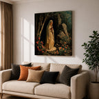 Our Lady of Lourdes Wall Art Virgin Mary Framed Canvas Catholic Prayer Room Decor
