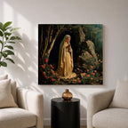 Our Lady of Lourdes Wall Art Virgin Mary Framed Canvas Catholic Prayer Room Decor