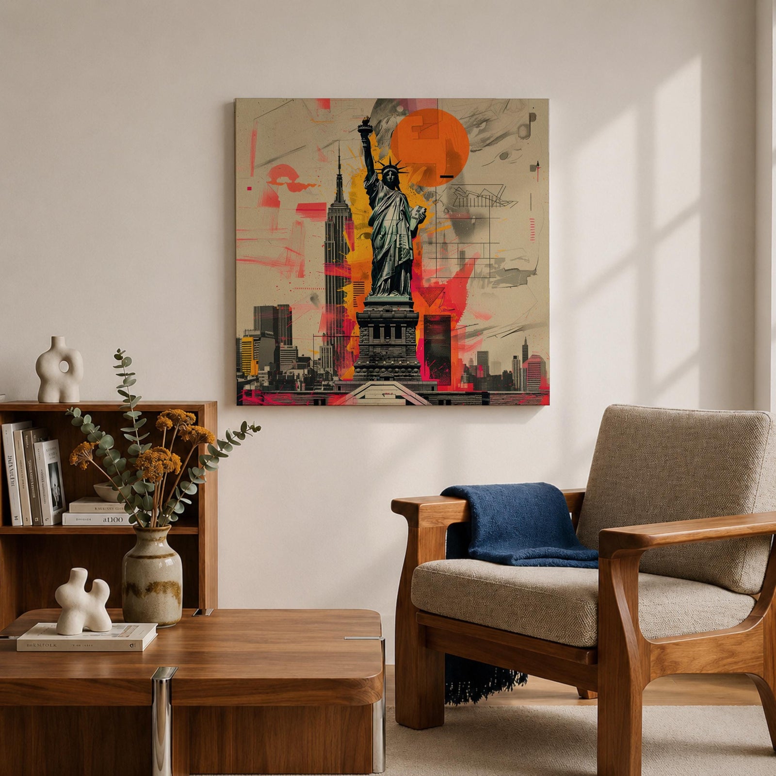 Lady Liberty Wall Art Freedom Statue Framed Canvas New York Skyline Patriotic American Decor