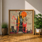 Lady Liberty Wall Art Freedom Statue Framed Canvas New York Skyline Patriotic American Decor