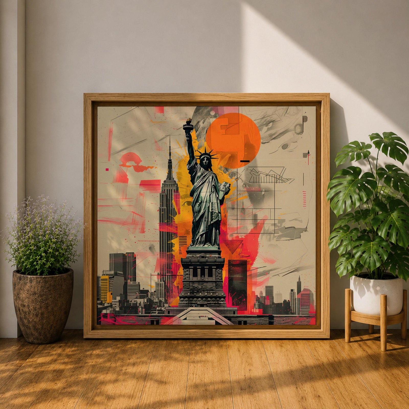 Lady Liberty Wall Art Freedom Statue Framed Canvas New York Skyline Patriotic American Decor