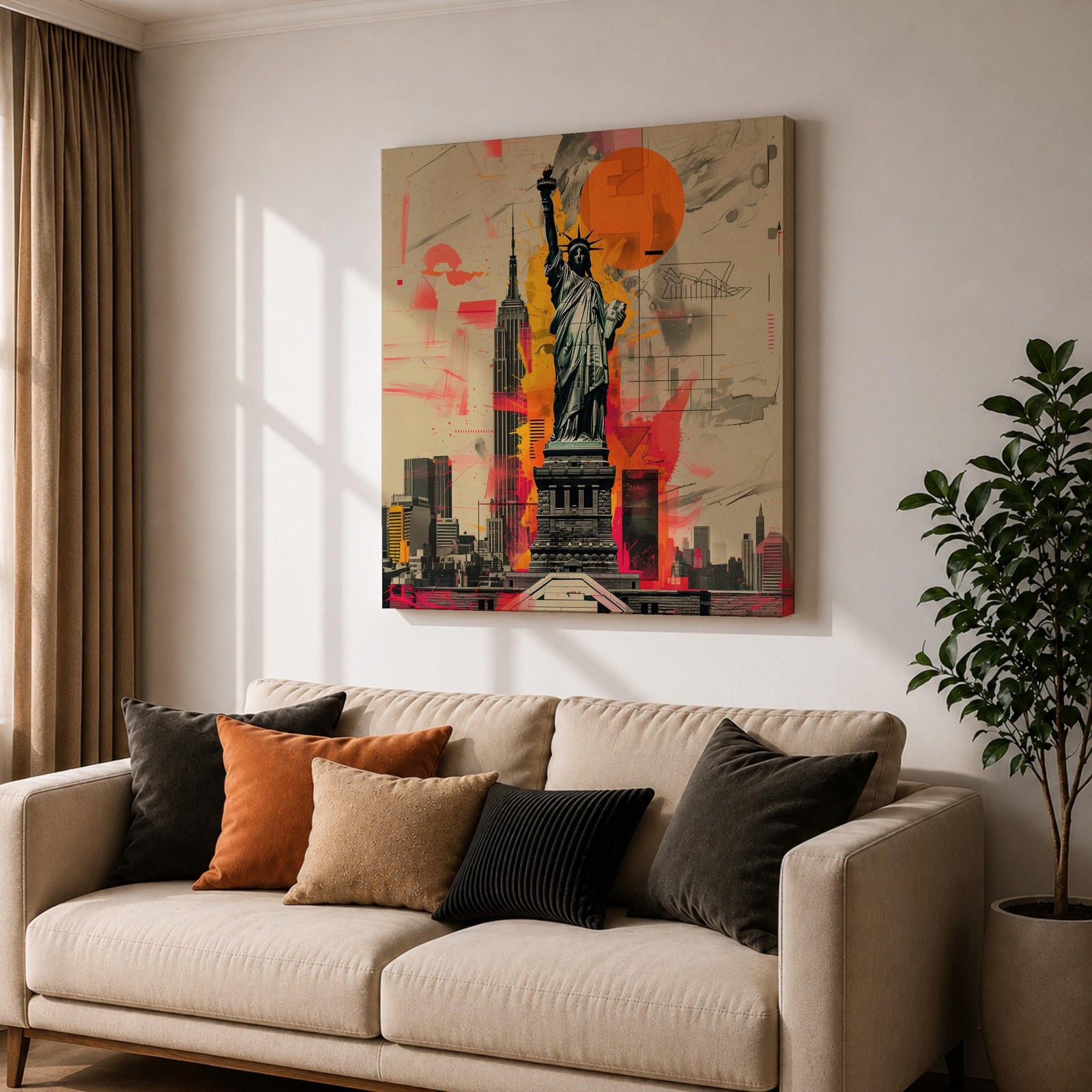 Lady Liberty Wall Art Freedom Statue Framed Canvas New York Skyline Patriotic American Decor