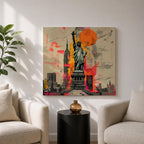 Lady Liberty Wall Art Freedom Statue Framed Canvas New York Skyline Patriotic American Decor