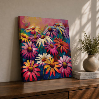 Gerbera Daisy Wall Art Colorful Garden Flowers Framed Canvas Boho Home Decor