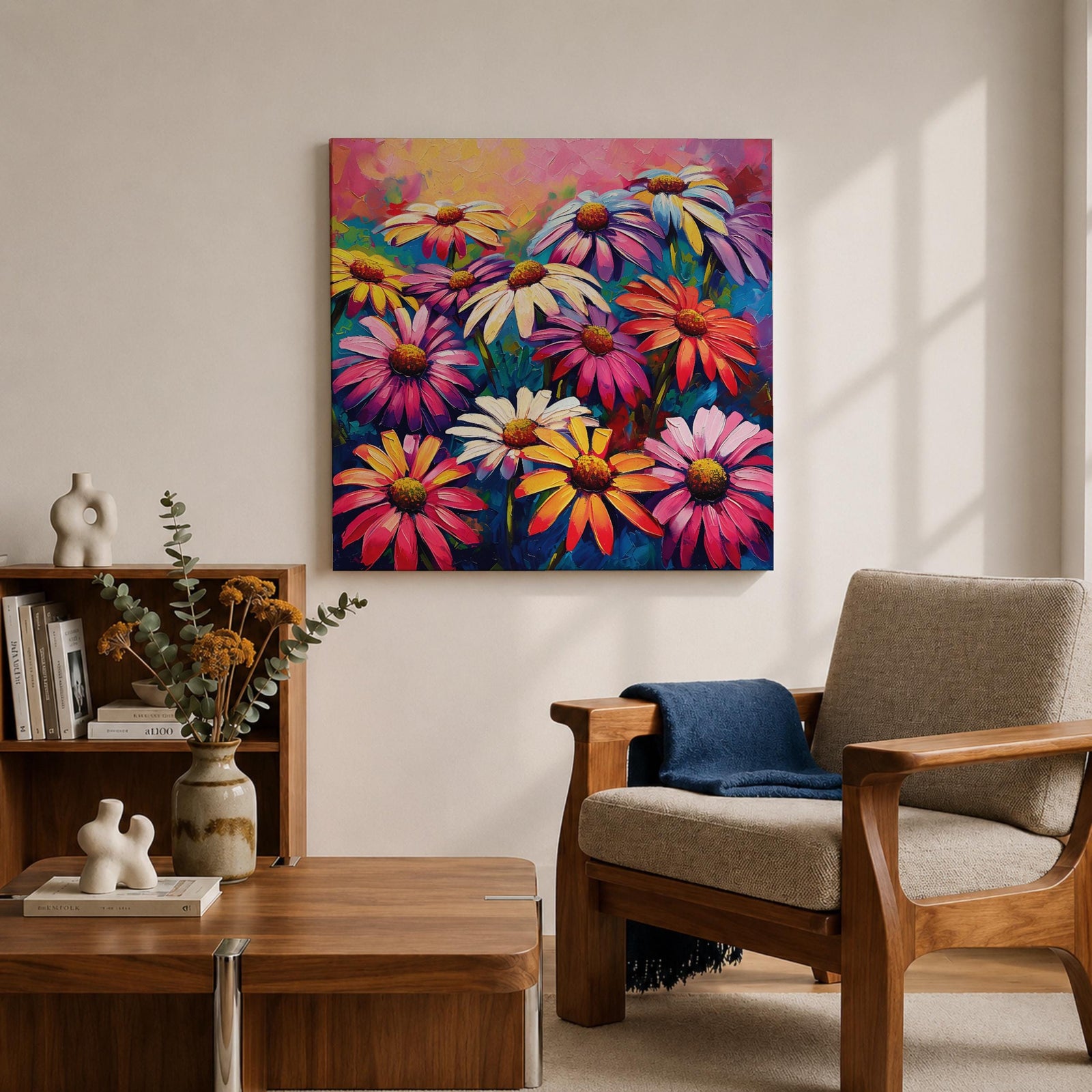 Gerbera Daisy Wall Art Colorful Garden Flowers Framed Canvas Boho Home Decor