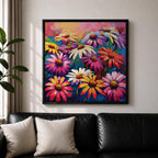 Gerbera Daisy Wall Art Colorful Garden Flowers Framed Canvas Boho Home Decor