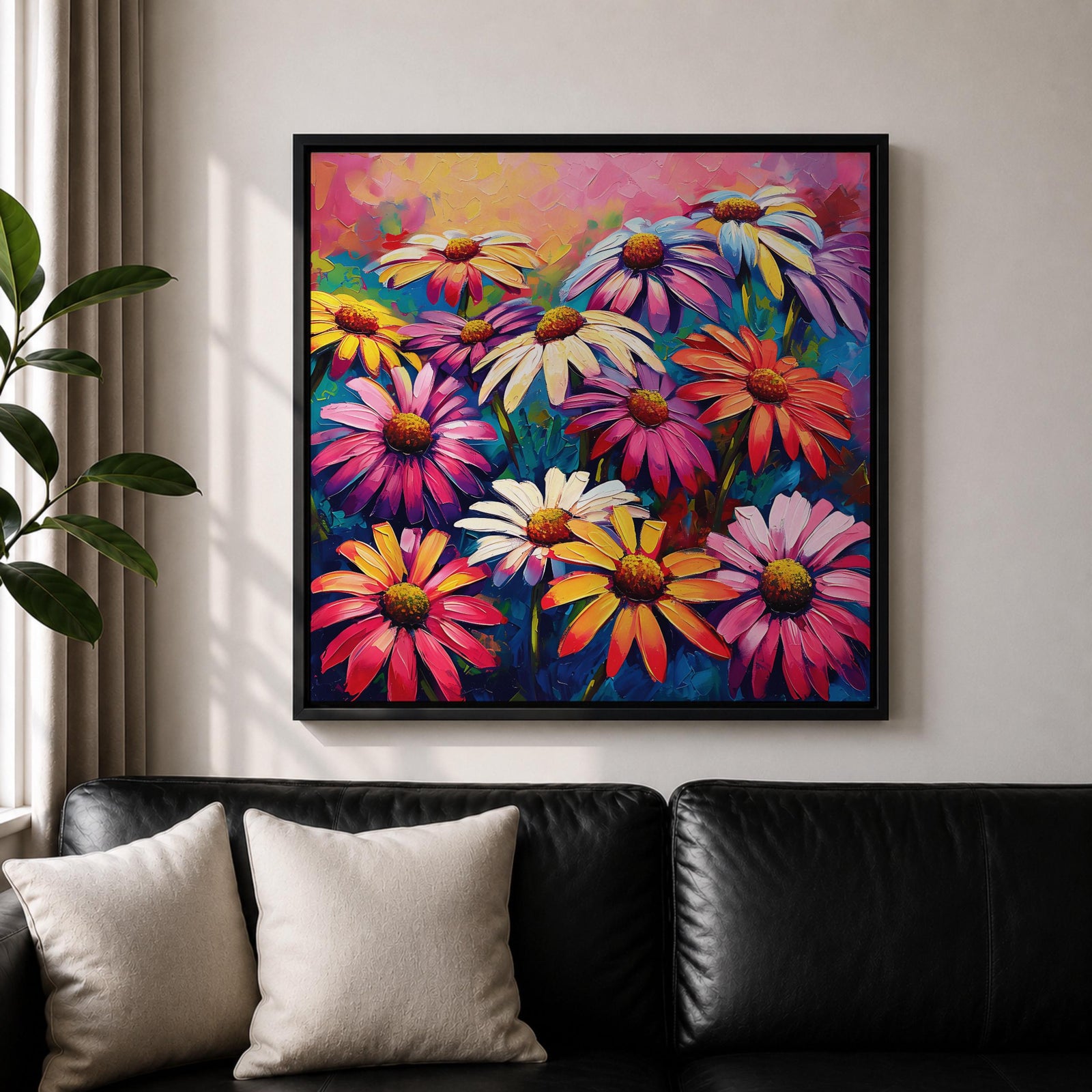 Gerbera Daisy Wall Art Colorful Garden Flowers Framed Canvas Boho Home Decor