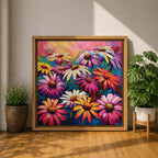 Gerbera Daisy Wall Art Colorful Garden Flowers Framed Canvas Boho Home Decor