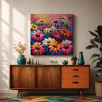 Gerbera Daisy Wall Art Colorful Garden Flowers Framed Canvas Boho Home Decor