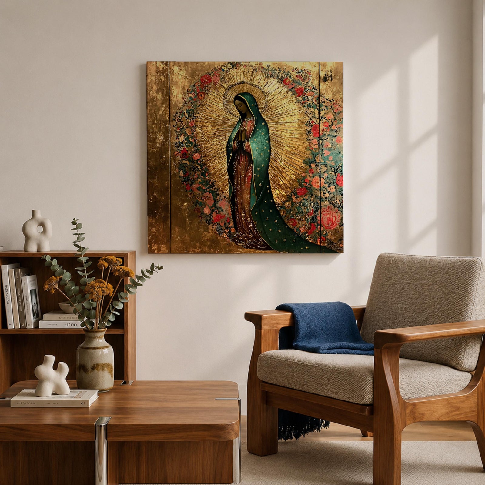 Our Lady of Guadalupe Wall Art La Morenita Framed Canvas Antique Catholic Home Decor