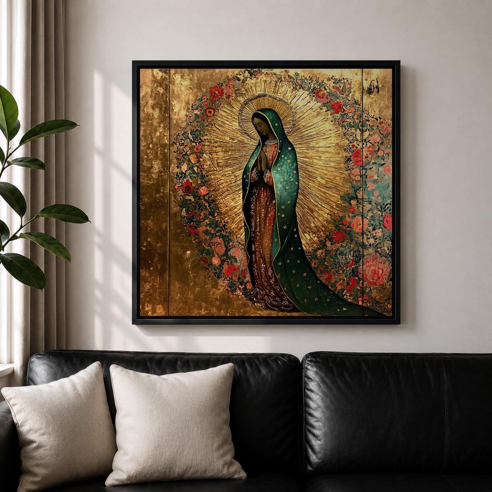Our Lady of Guadalupe Wall Art La Morenita Framed Canvas Antique Catholic Home Decor