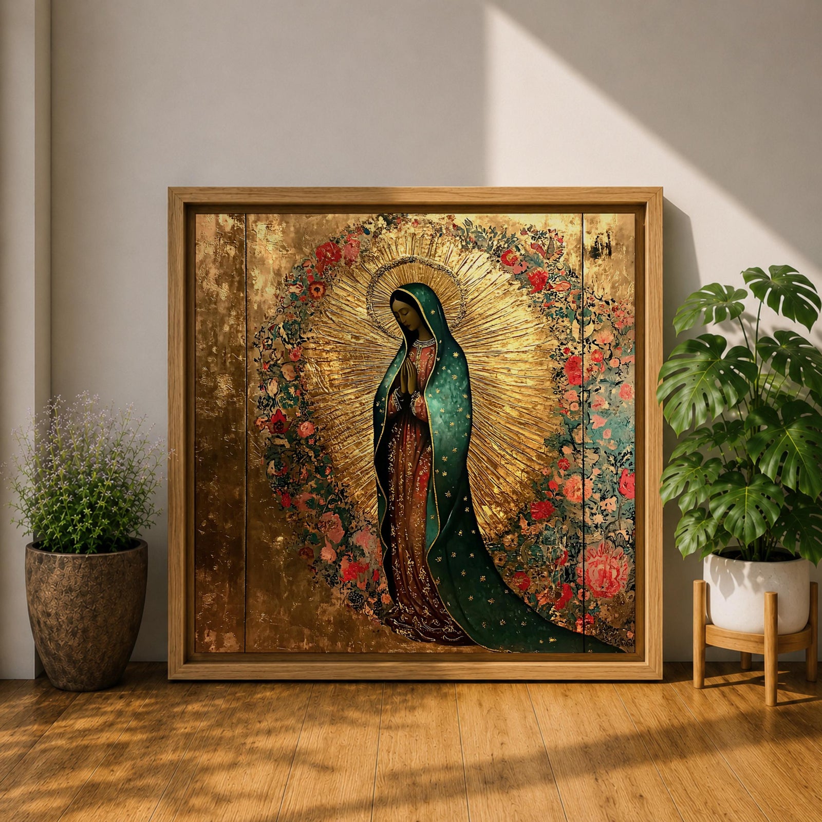 Our Lady of Guadalupe Wall Art La Morenita Framed Canvas Antique Catholic Home Decor