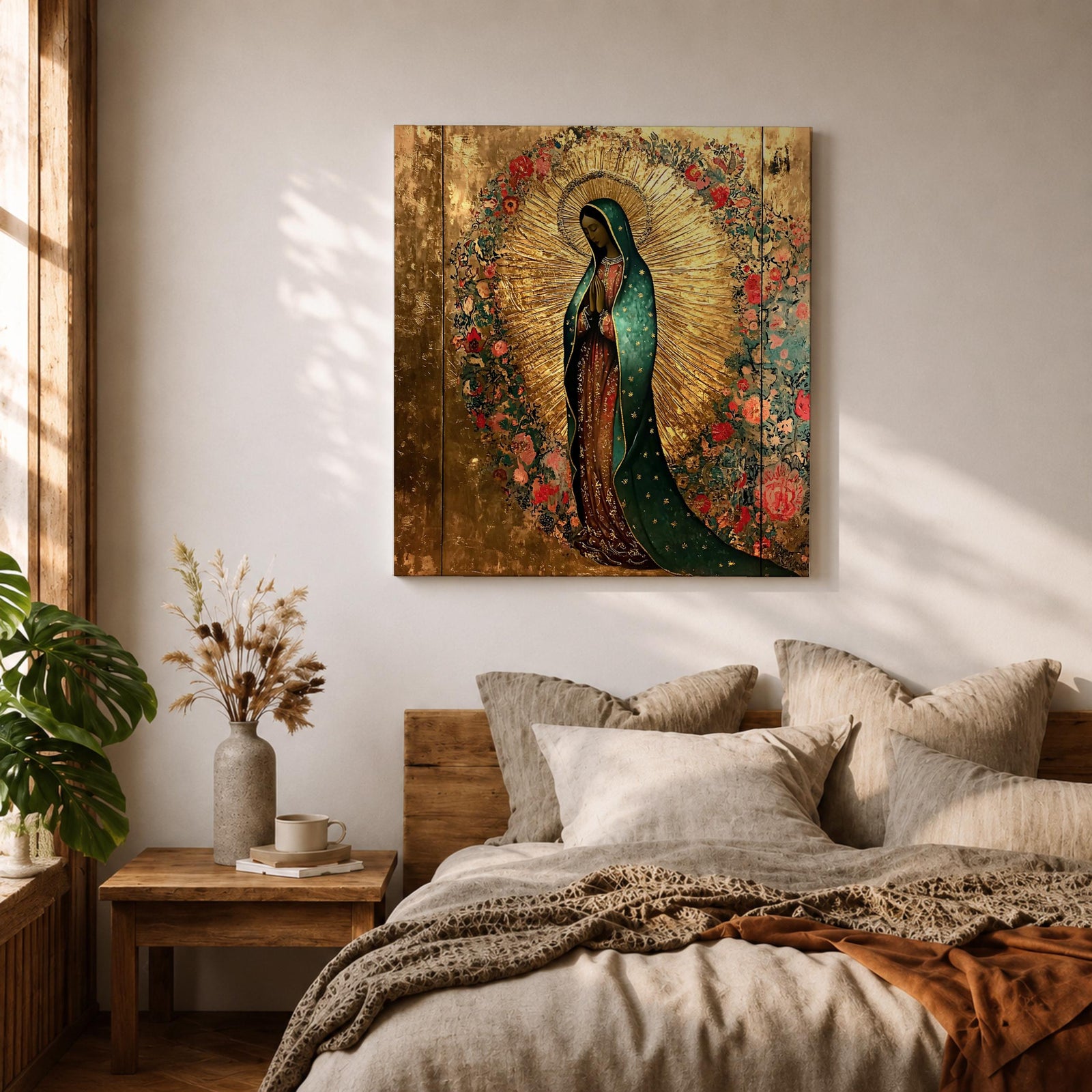 Our Lady of Guadalupe Wall Art La Morenita Framed Canvas Antique Catholic Home Decor