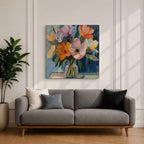 Flower Bouquet Wall Art Vase Flowers Framed Canvas Impasto Botanical Boho Home Decor