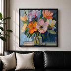 Flower Bouquet Wall Art Vase Flowers Framed Canvas Impasto Botanical Boho Home Decor