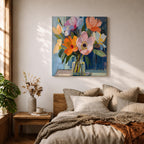 Flower Bouquet Wall Art Vase Flowers Framed Canvas Impasto Botanical Boho Home Decor