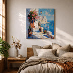 Mediterranean Coastal Village Wall Art Seaside Harbor Framed Canvas Ocean Landscape Living Room Decor