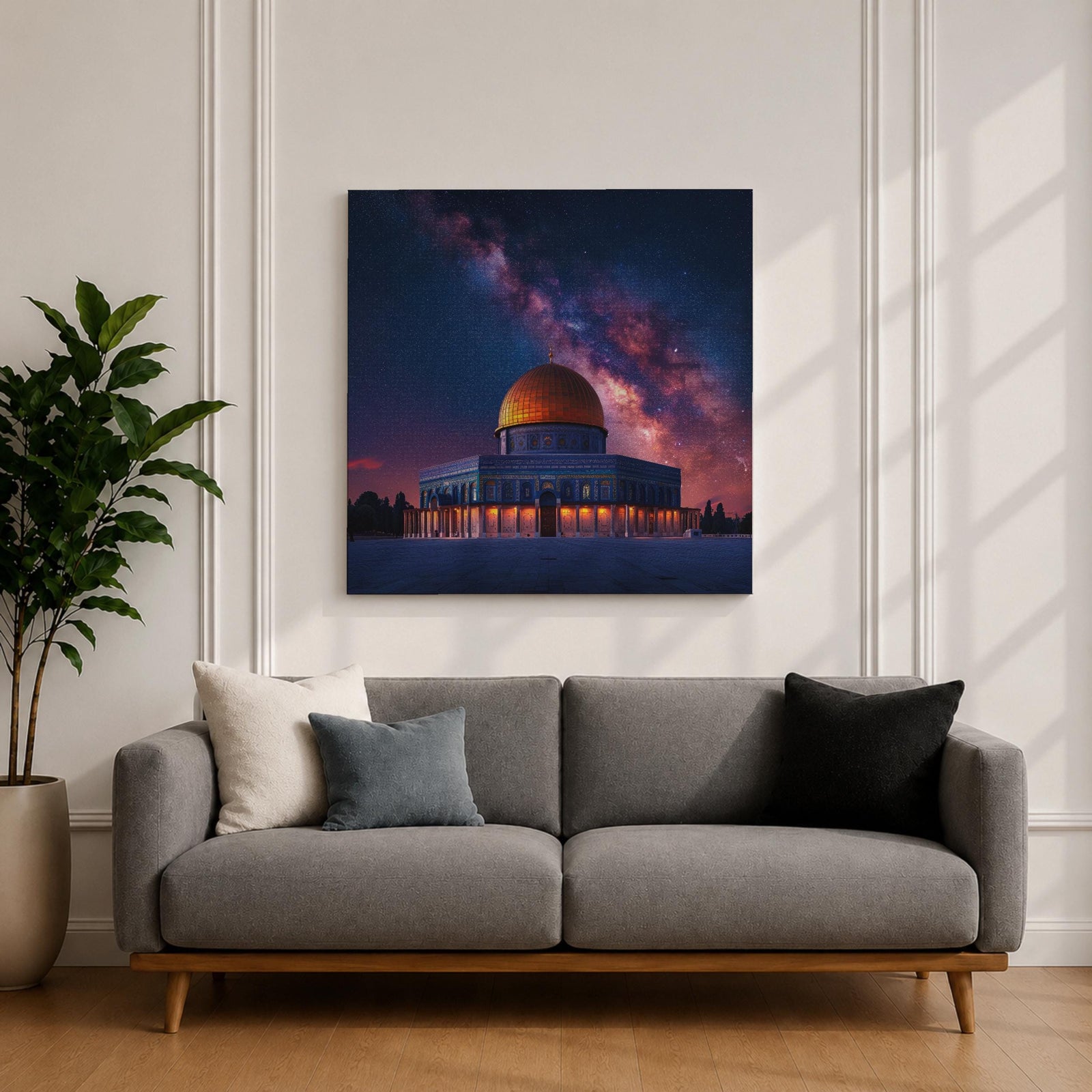 Dome of the Rock Wall Art Night Sky Framed Canvas Jerusalem Islamic Mosque Decor