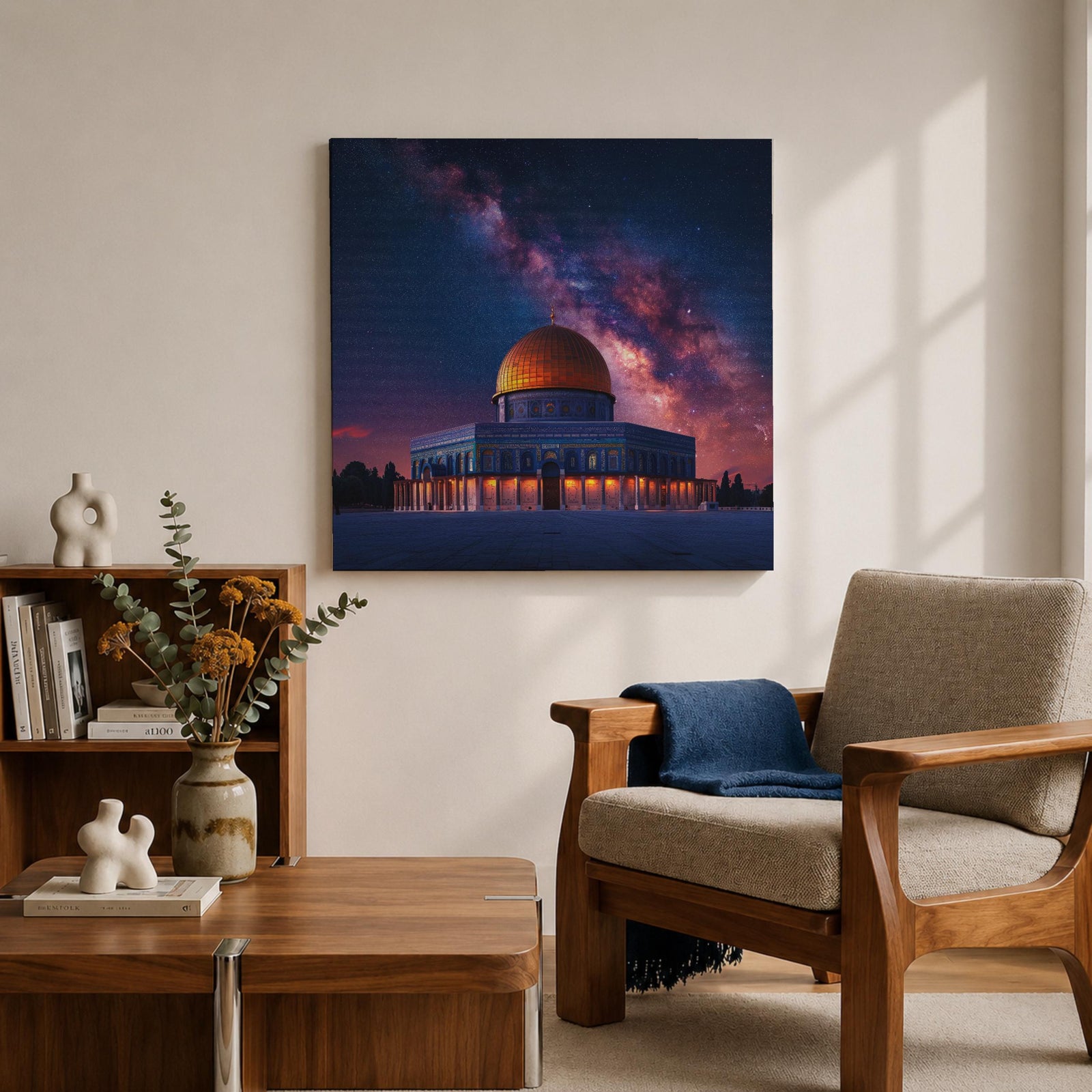 Dome of the Rock Wall Art Night Sky Framed Canvas Jerusalem Islamic Mosque Decor