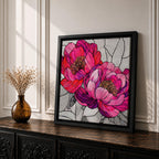 Peony Wall Art Garden Flower Framed Canvas Stained Glass Botanical Boho Home Decor