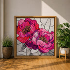 Peony Wall Art Garden Flower Framed Canvas Stained Glass Botanical Boho Home Decor
