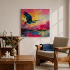 Flying Heron Wall Art Egret Bird Framed Canvas Coastal Wildlife Marsh Rustic Home Decor