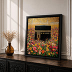 Kaaba Wall Art Floral Garden Framed Canvas Masjid al Haram Mecca Islamic Home Decor
