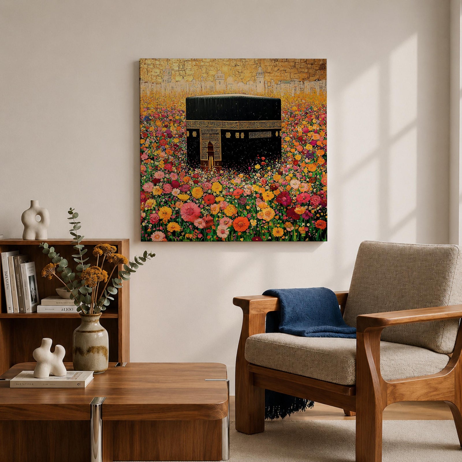 Kaaba Wall Art Floral Garden Framed Canvas Masjid al Haram Mecca Islamic Home Decor