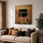 Kaaba Wall Art Floral Garden Framed Canvas Masjid al Haram Mecca Islamic Home Decor
