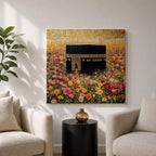 Kaaba Wall Art Floral Garden Framed Canvas Masjid al Haram Mecca Islamic Home Decor